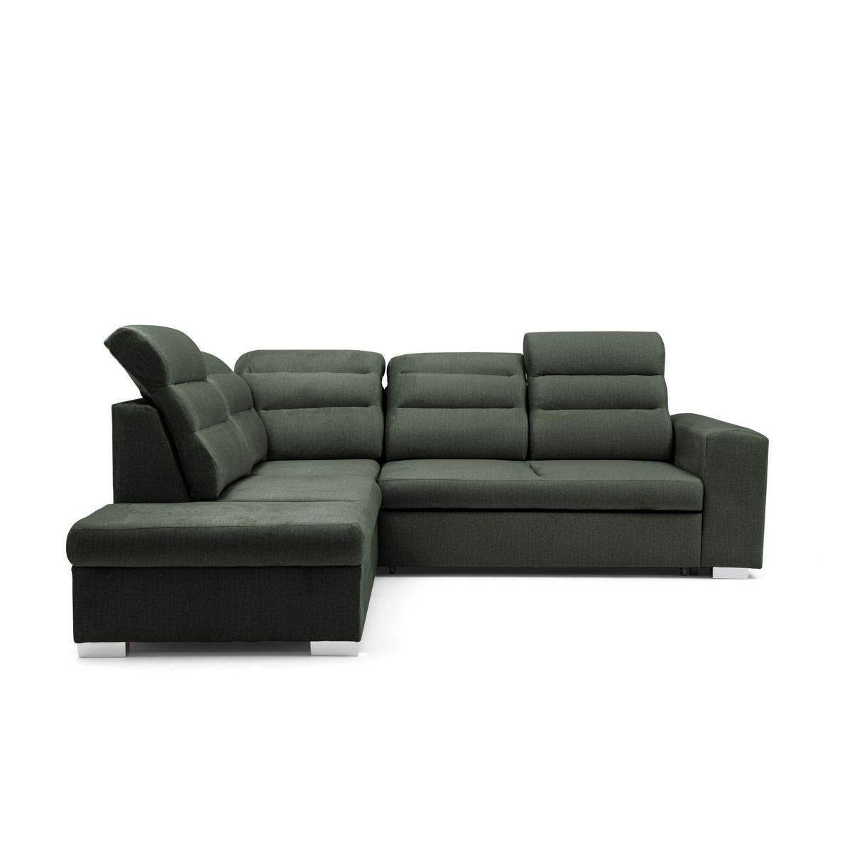 ECKSOFA CLOUD L Links mit Schlaffunktion 120x190 Velours Dunkelgrün - Chromfarben/Dunkelgrün, Holz/Kunststoff (202/260cm) - Muffo