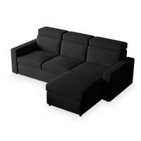 ECKSOFA PADWA Schwarz Kordstoff mit Schlaffunktion - Schwarz, Holz (227/168cm) - MASSENO