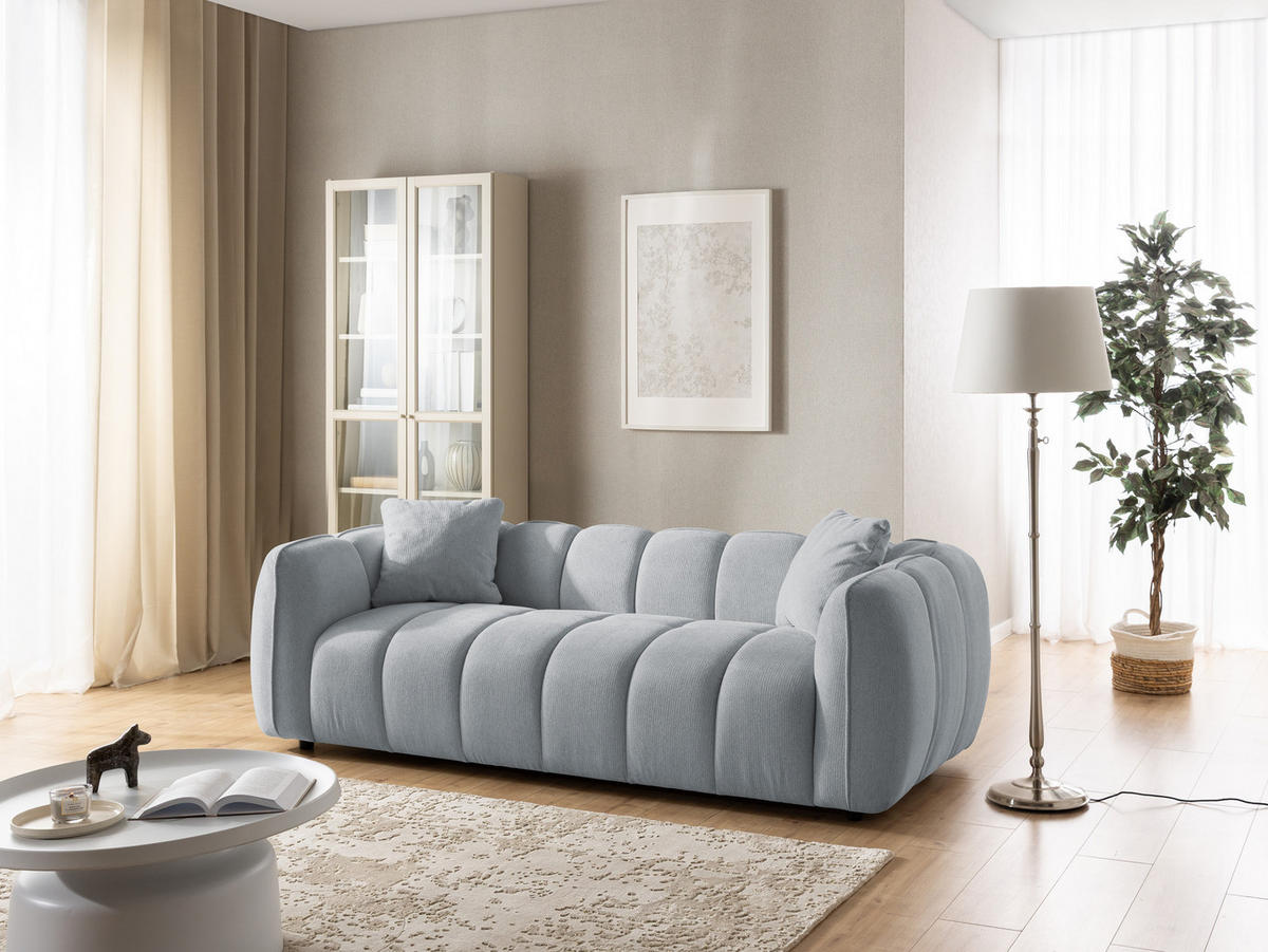 3-SITZER SOFA Nubira in tief gesteppter Bubble-Optik aus weichem Grau Strukturstoff im modernen Design - Schwarz/Grau, Holz/Kunststoff (228/69/89cm) - S-Style Möbel