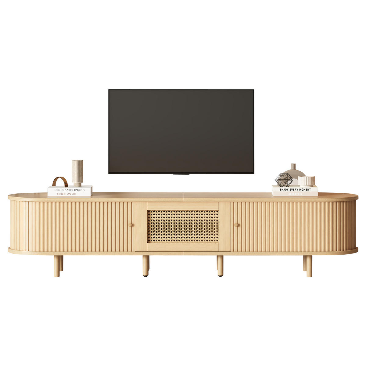 TV-ELEMENT180X40X40CM Fernsehtisch Lowboard Rattan-Optik Schiebetüren Holzfarbe - Naturfarben, Holz (49.5/14.5/120cm) - Raelunyi
