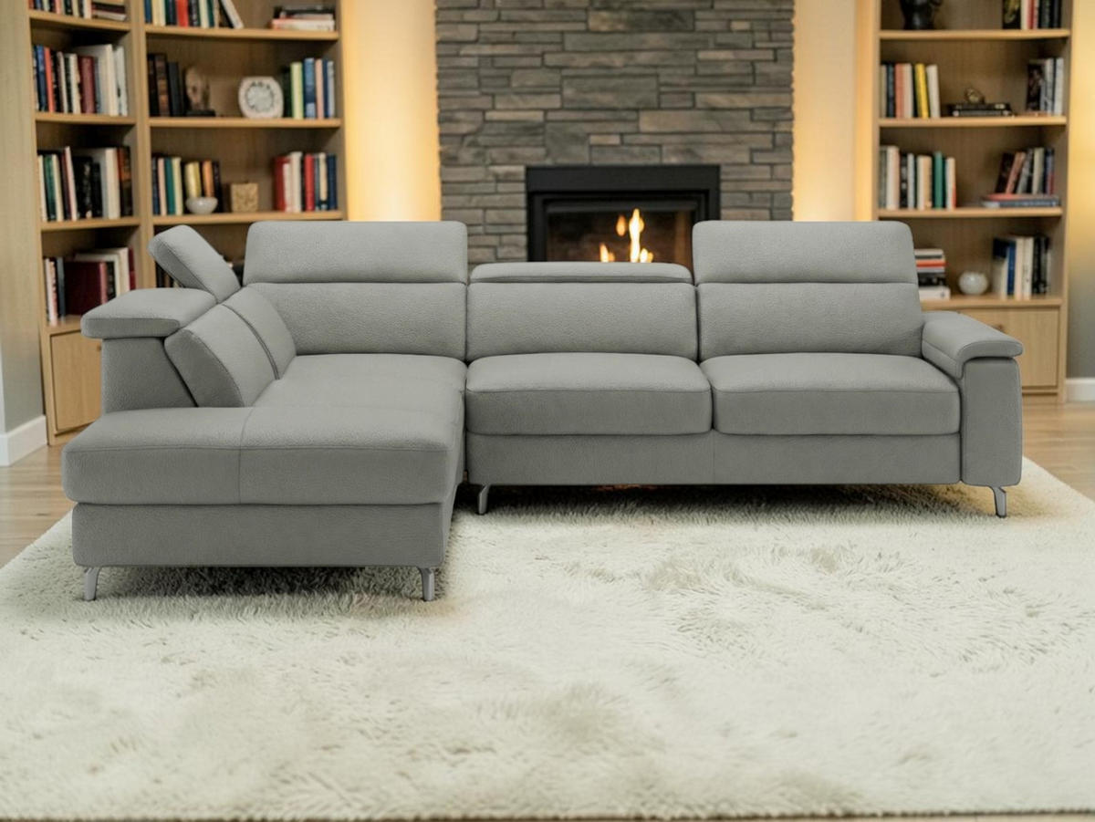 ECKSOFA Ambassador Echtleder Perlgrau - Hellgrau, Leder/Metall (224/272cm)