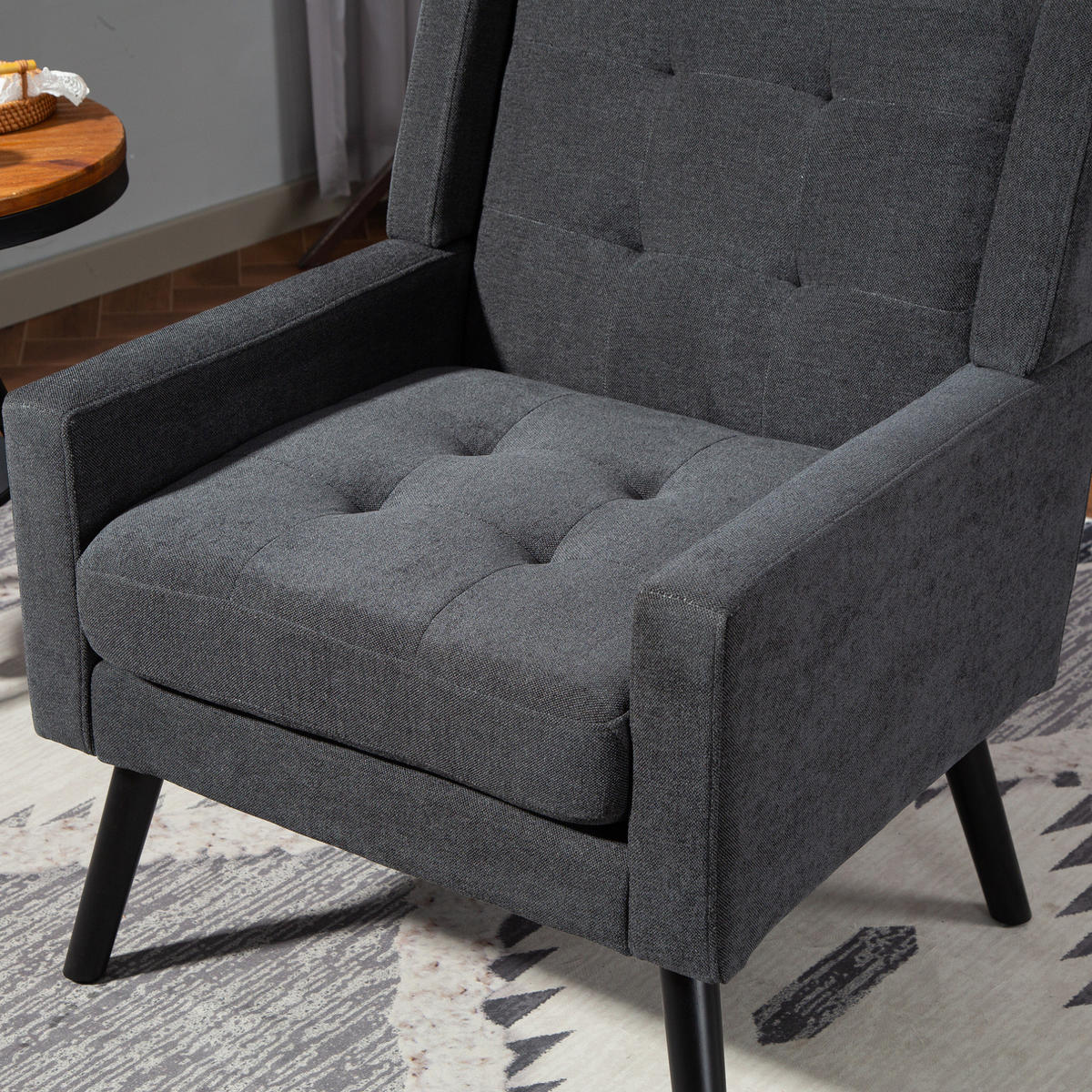 SESSEL 76/68/88 cm dunkelgrau aus Stoff mit Tufting und Massivholzbeinen - Dunkelgrau, Textil (76/88/68cm) - OKWISH