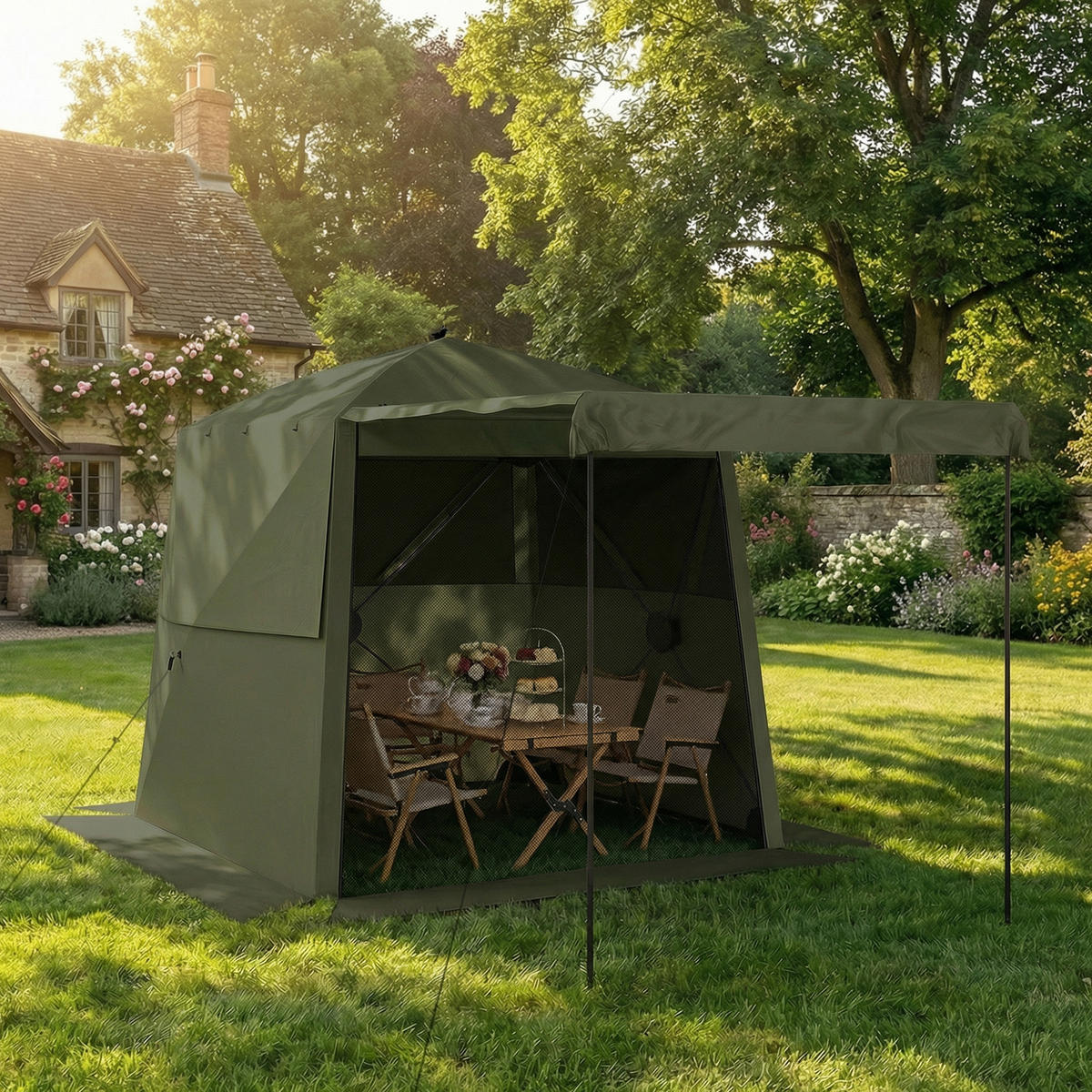 POP-UP-PAVILLON aus Oxfordstoff & Fiberglas Grün - Grün, Textil (198/197/198cm) - Outsunny