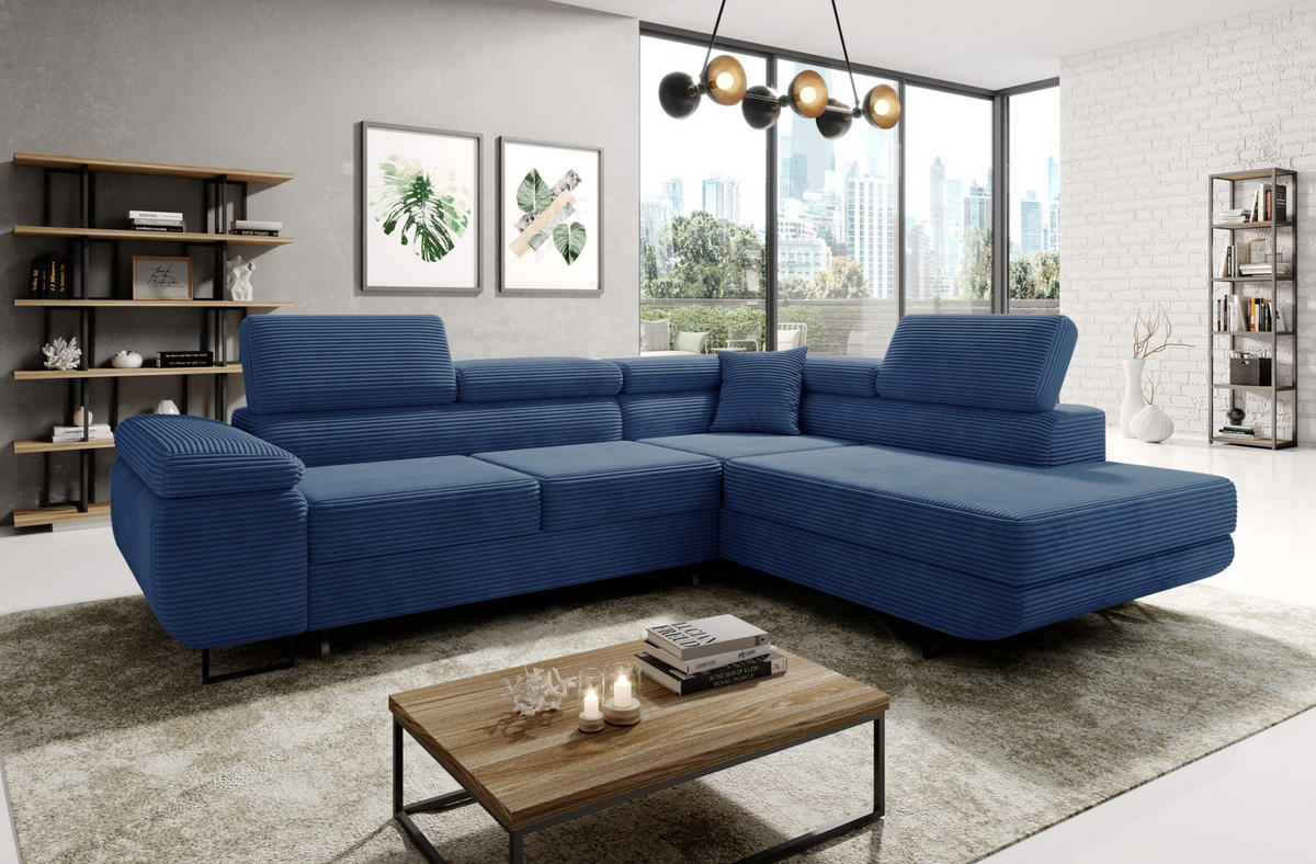 ECKSOFA ASTORP, Sofa aus Cord Blau - Poso 05 - Blau/Silberfarben, Textil/Metall (277/203cm) - Moderno Meble