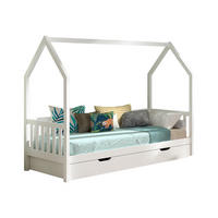HAUSBETT Kandace 90x200 Kiefer massiv weiß mit Dachaufbau & Schublade - Weiß, Holz (90/200cm) - 58aufmkessel