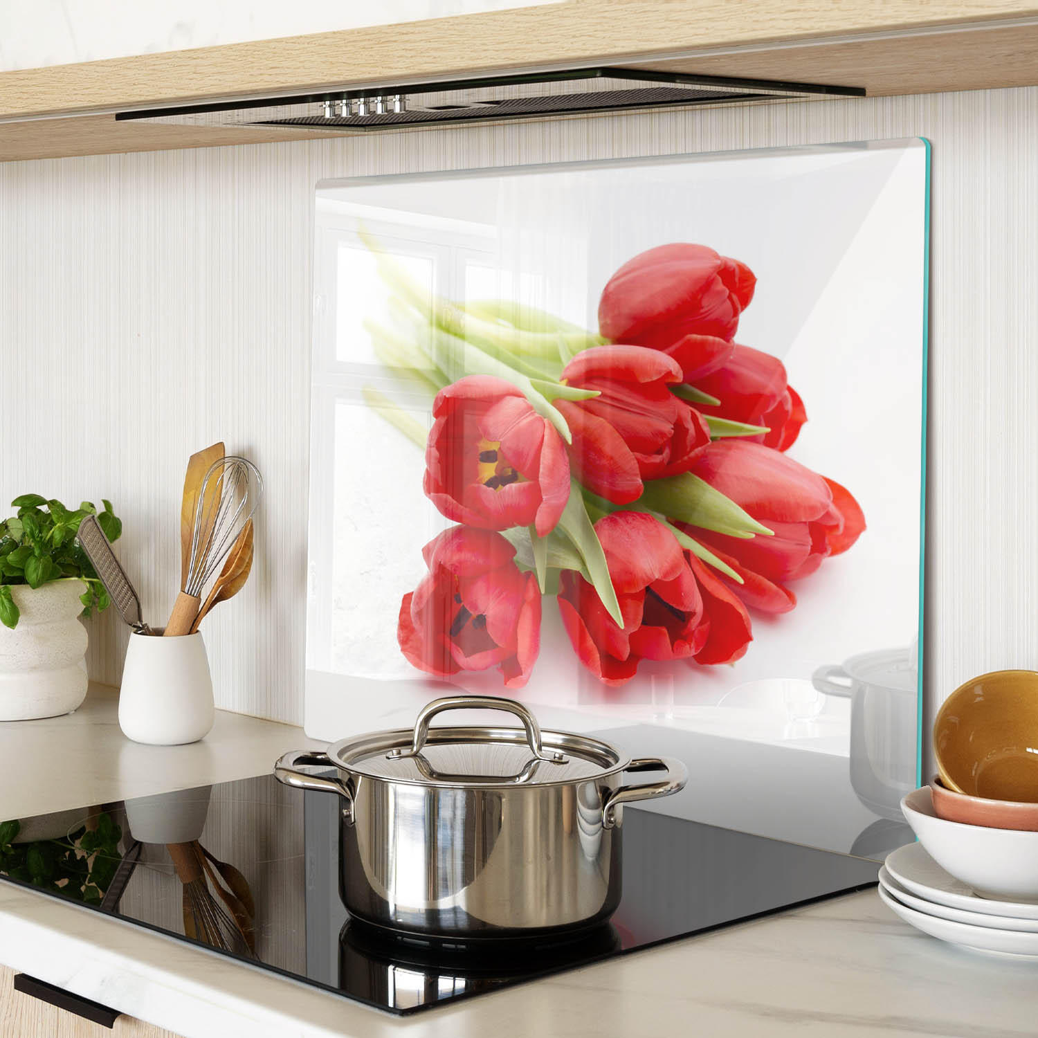 GLASPLATTE 60x52 cm Rote Tulpen - Rot, Glas (60/0.4/52cm) - TULUP