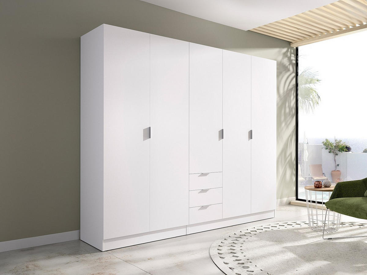 KLEIDERSCHRANK - 202 cm x 52 cm - Holz, Platte - Weiß LISTOWEL - Weiß, Holz (202/184/52cm) - Vente-Unique