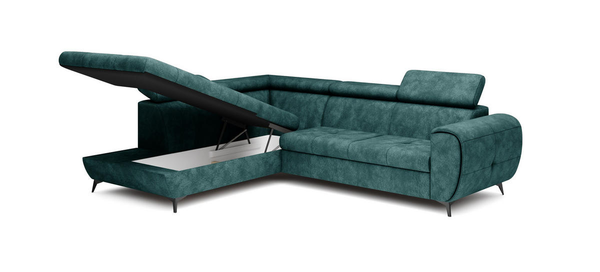 ECKSOFA MAGIA L-S Grün Plüsch-Stoff mit Schlaffunktion - Grün, Holz (260/217cm) - MASSENO