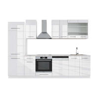 KÜCHENZEILE Fame-Line Weiß Hochglanz/Weiß 300 cm, AP Marmor - Weiß Hochglanz/Weiß, Holzwerkstoff (300/81.6/60cm) - Vicco