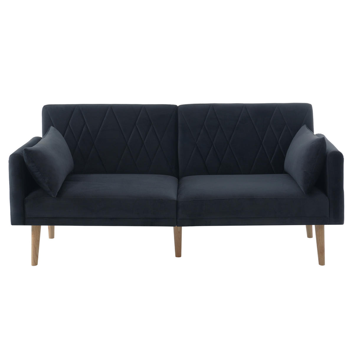 SCHLAFSOFA aus Samt 180x75x82 cm Schwarz mit verstellbarer Rückenlehne, 5-fach Armlehnen und 2 Kissen - Schwarz, Textil (75/82/180cm) - Modfu