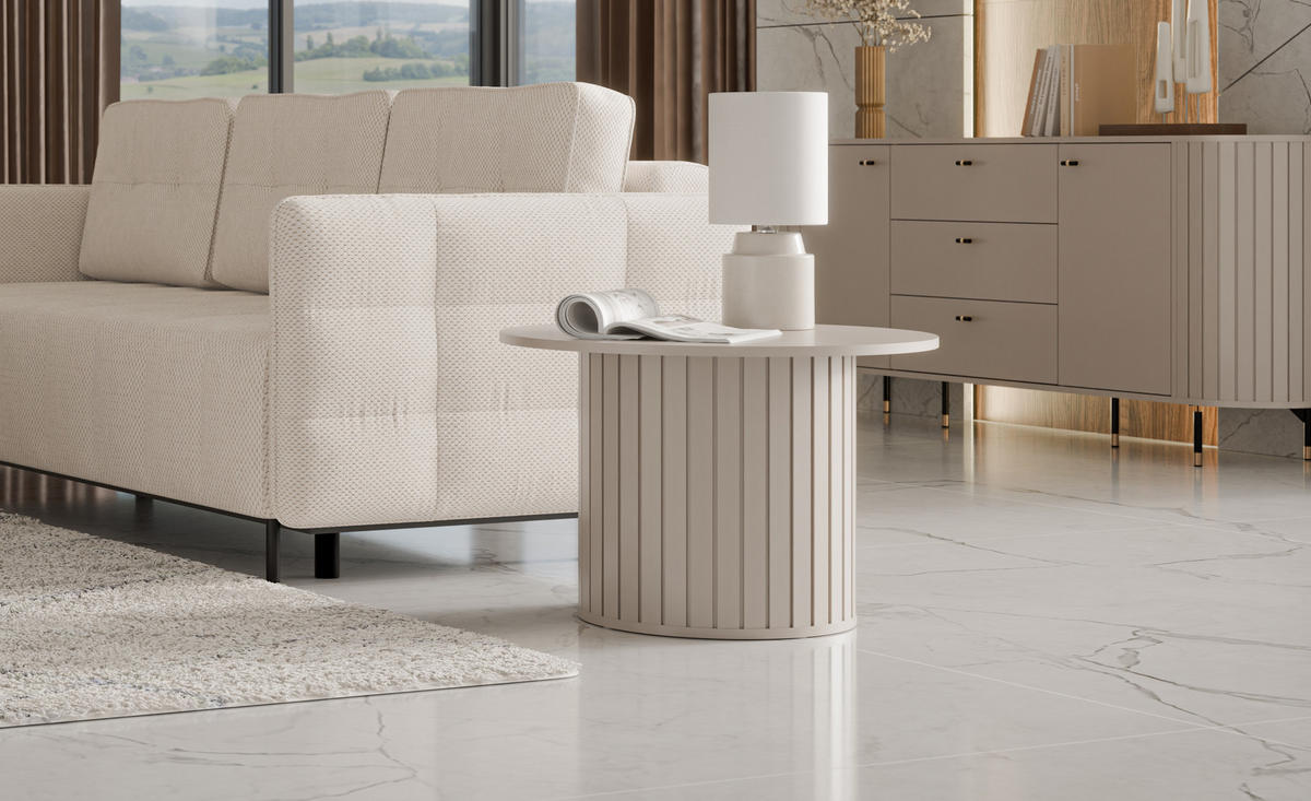 COUCHTISCH rund Cashmere 70x45 cm - Beige, Holzwerkstoff (70/70/45cm) - designimpex