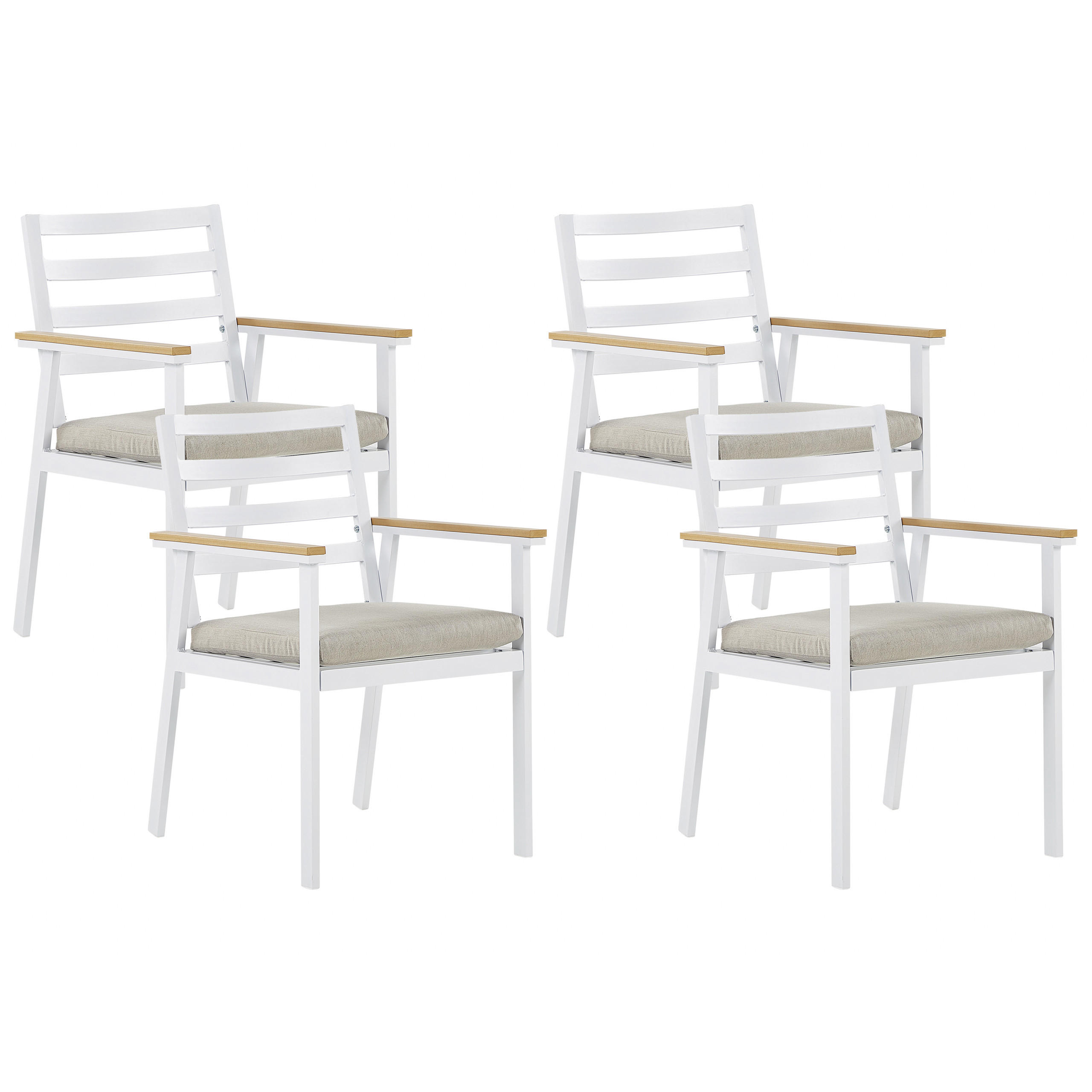 GARTENSTUHL 4er-Set Aluminium weiß Auflagen weiß Cavoli - Weiß, Metall (54/82/60cm) - Beliani