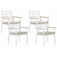 GARTENSTUHL 4er-Set Aluminium weiß Auflagen weiß Cavoli - Weiß, Metall (54/82/60cm) - Beliani