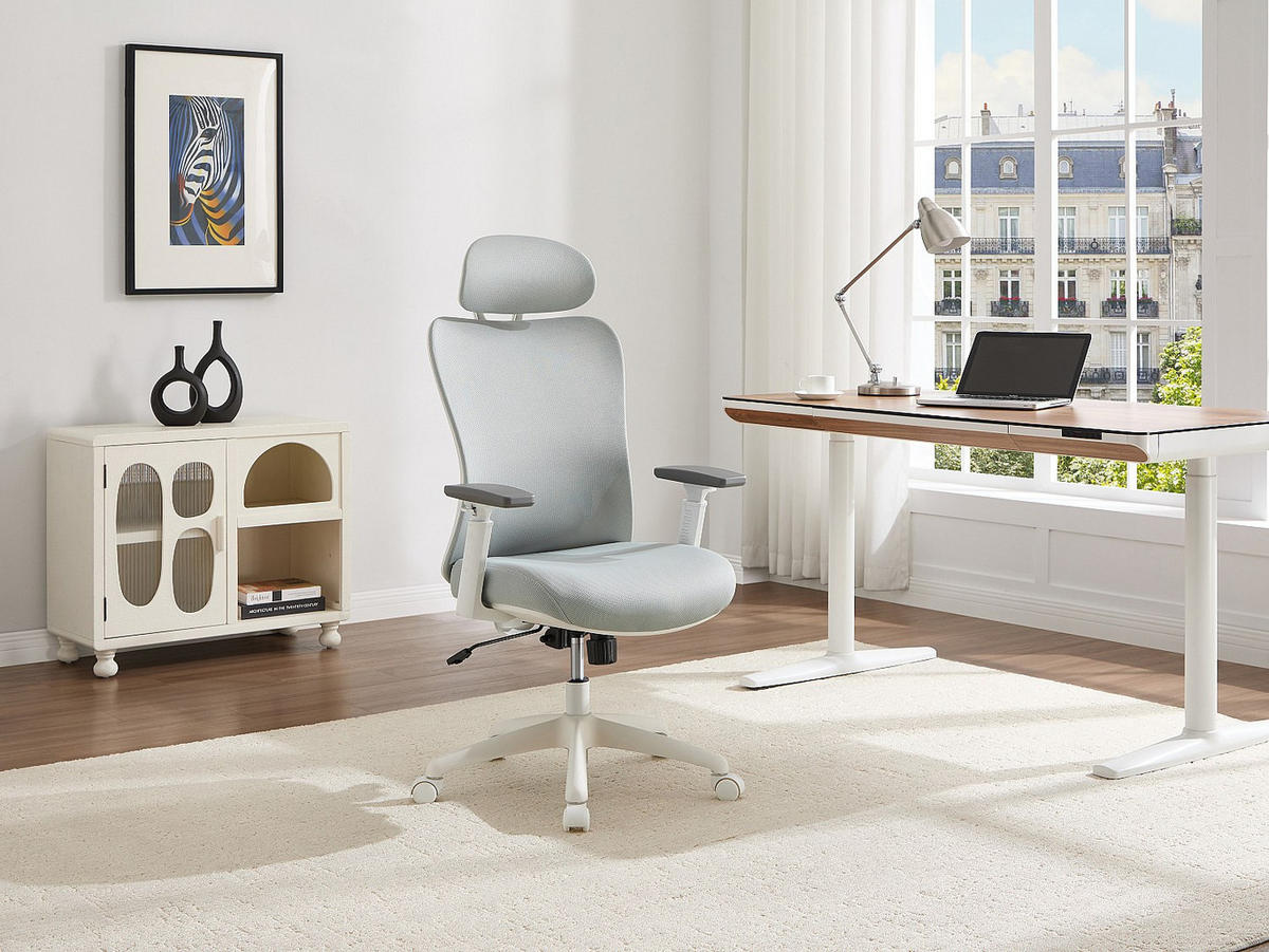 BÜROSESSEL - 63 x 67 - stoff - grau, weiß Sorlita - Weiß, Textil (63/121/67cm) - Vente-Unique