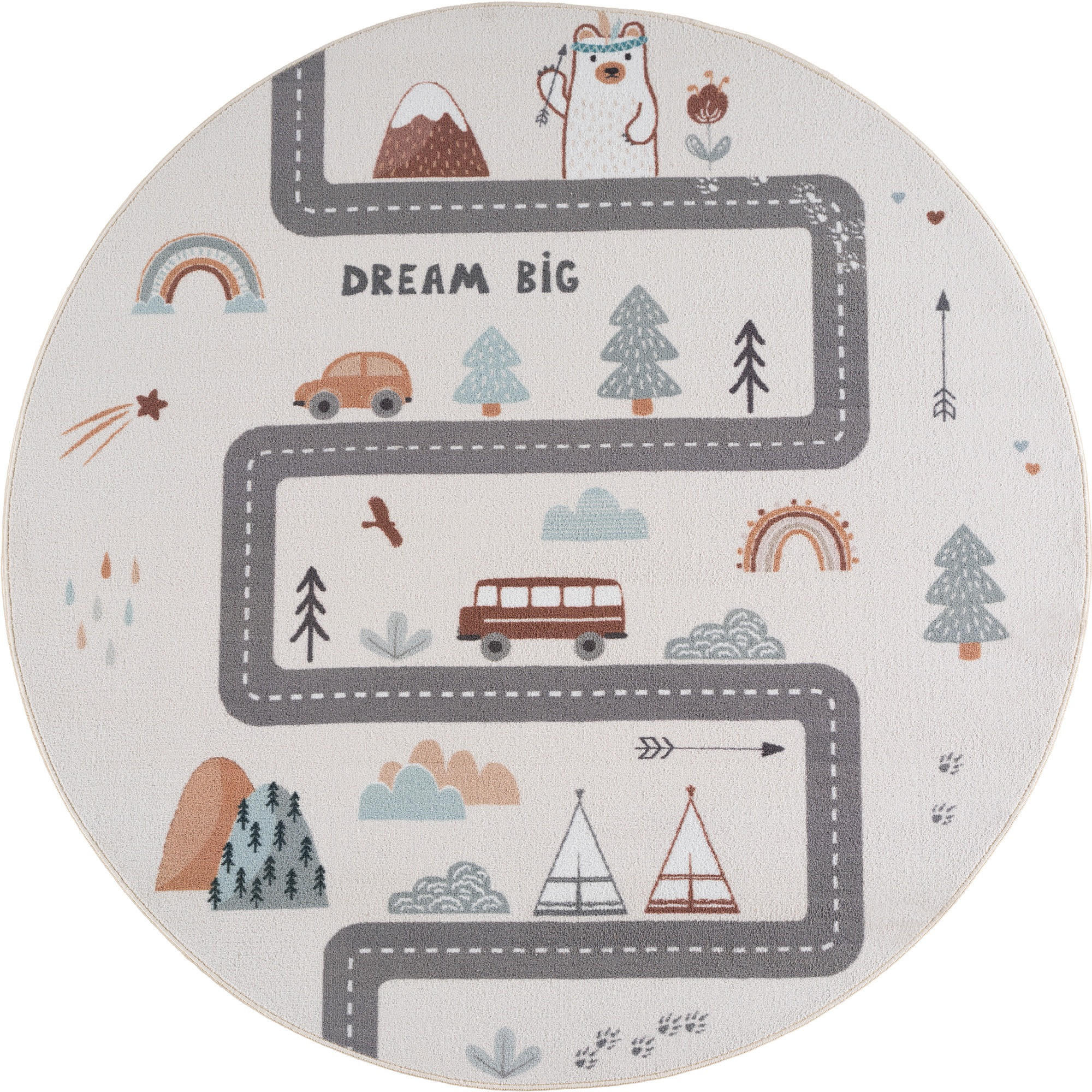 SPIELTEPPICH Waschbar TINO in Creme, mit Straßenkarten-Motiv, Ø 120 cm - Beige, Textil (120/120cm) - KADIMA DESIGN