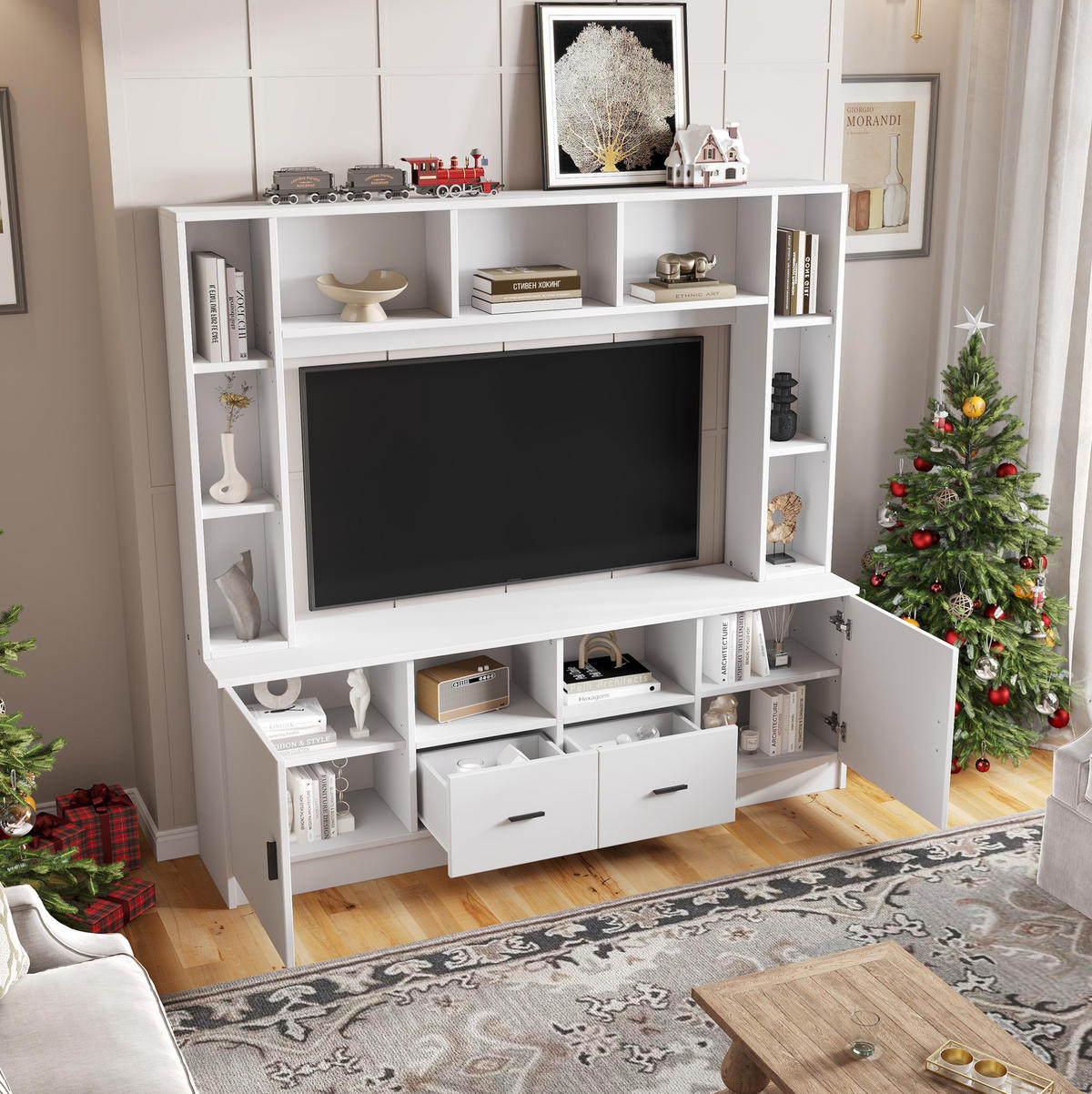 TV-WOHNWAND mit Stauraum 180 x 35 x 170 cm Weiß 5-tlg. - Weiß, Holzwerkstoff (35/170/180cm) - Beauniv