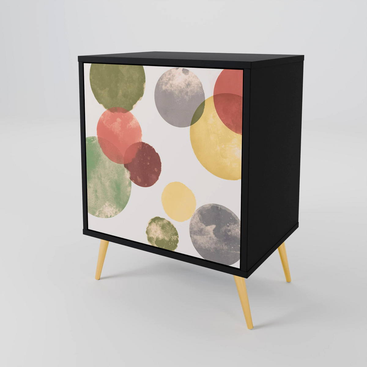 SIDEBOARD FLEETING HAPPINESS, Schwarz, 57,5x42x70,5 cm, Schwarze Metall-Sternfüße - Multicolor/Schwarz, Holzwerkstoff/Metall (57.5/70.5/42cm) - SpaceRebels