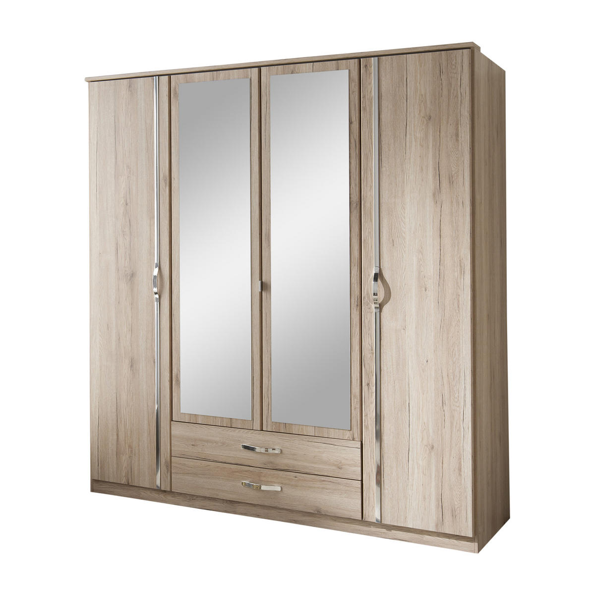 KLEIDERSCHRANK Duo in Eiche San Remo mit Aufleistungen in Chrom– Drehtürenschrank 179 cm Breite - Braun, Holzwerkstoff (120/200/80cm)