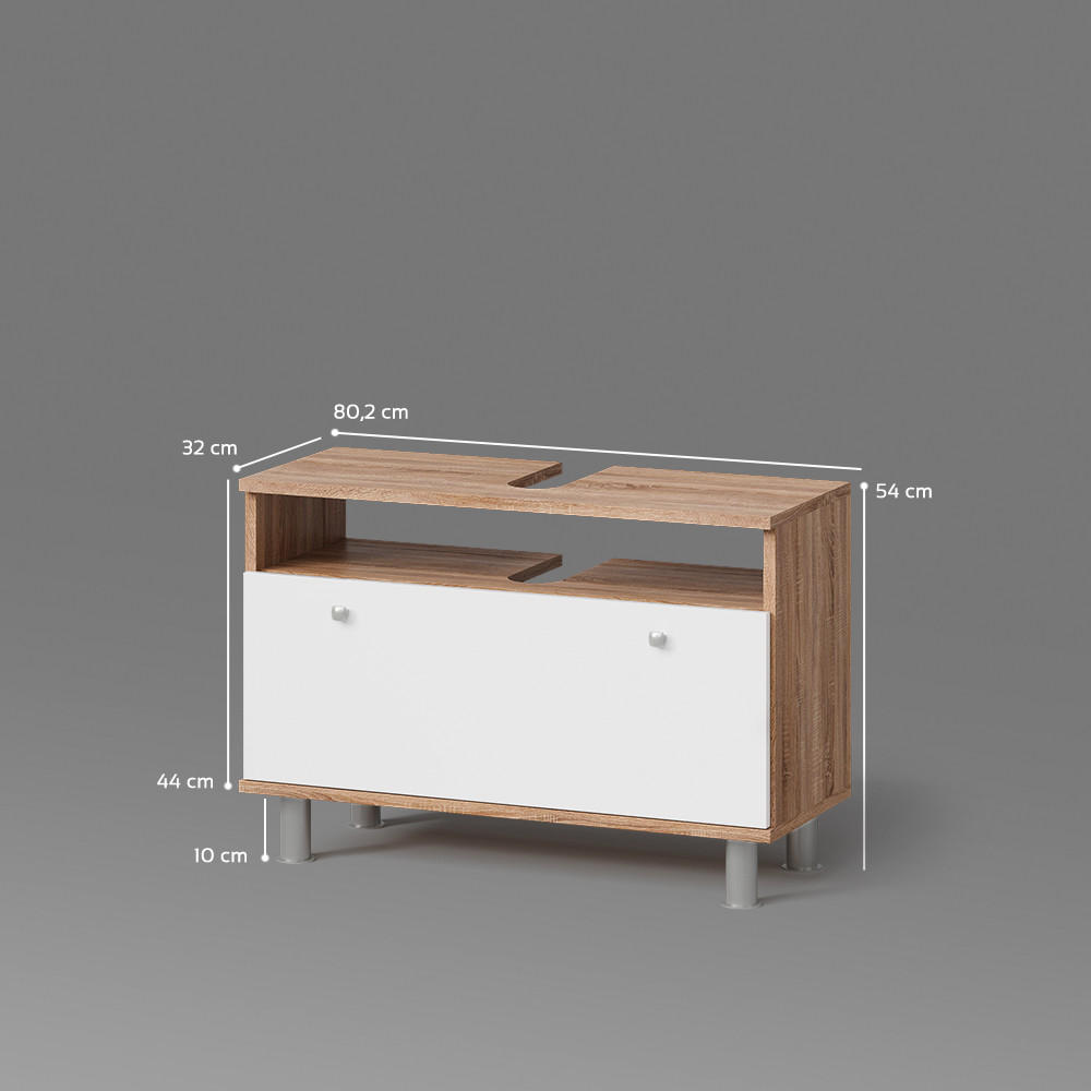 Thumbnail - Livinity® Waschbeckenunterschrank, Sonoma Eiche, Weiß, Holzwerkstoff, 1 Fächer, Rechteckig, 80.2x54x32 cm, Badezimmer, B...