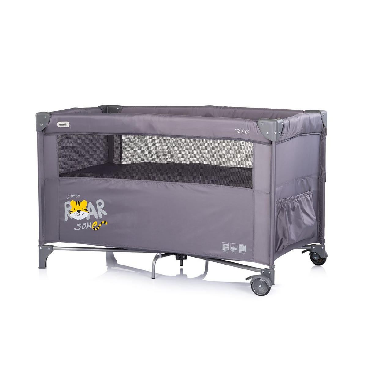 BABYREISEBETT Relax schwarz grau 2 Ebenen, als Beistellbett nutzbar, Seiteneingang, Faltmatratze - Schwarz, Metall (60/120cm) - Chipolino