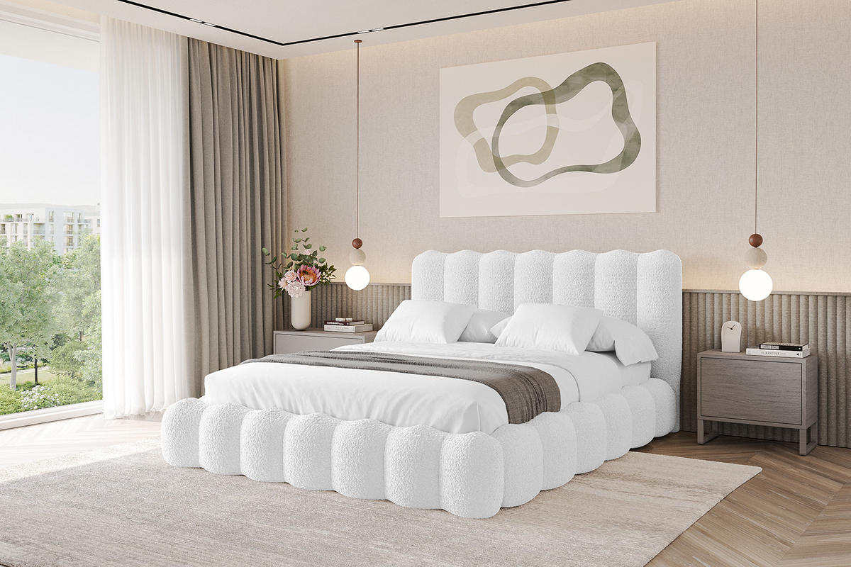 POLSTERBETT mit Bettkasten und Lattenrost, Boxbett ohne Matratze - SORA 180x200 Weiß - Weiß, Holzwerkstoff/Textil (180/200cm) - ALTDECOR