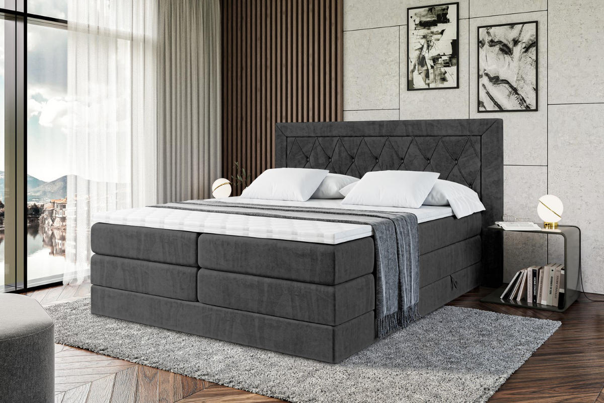 BOXSPRINGBETT NOEL KING - 200 x 200 - H3/H4 - Schwarz - Schwarz, Holzwerkstoff (200/200cm) - ALTDECOR