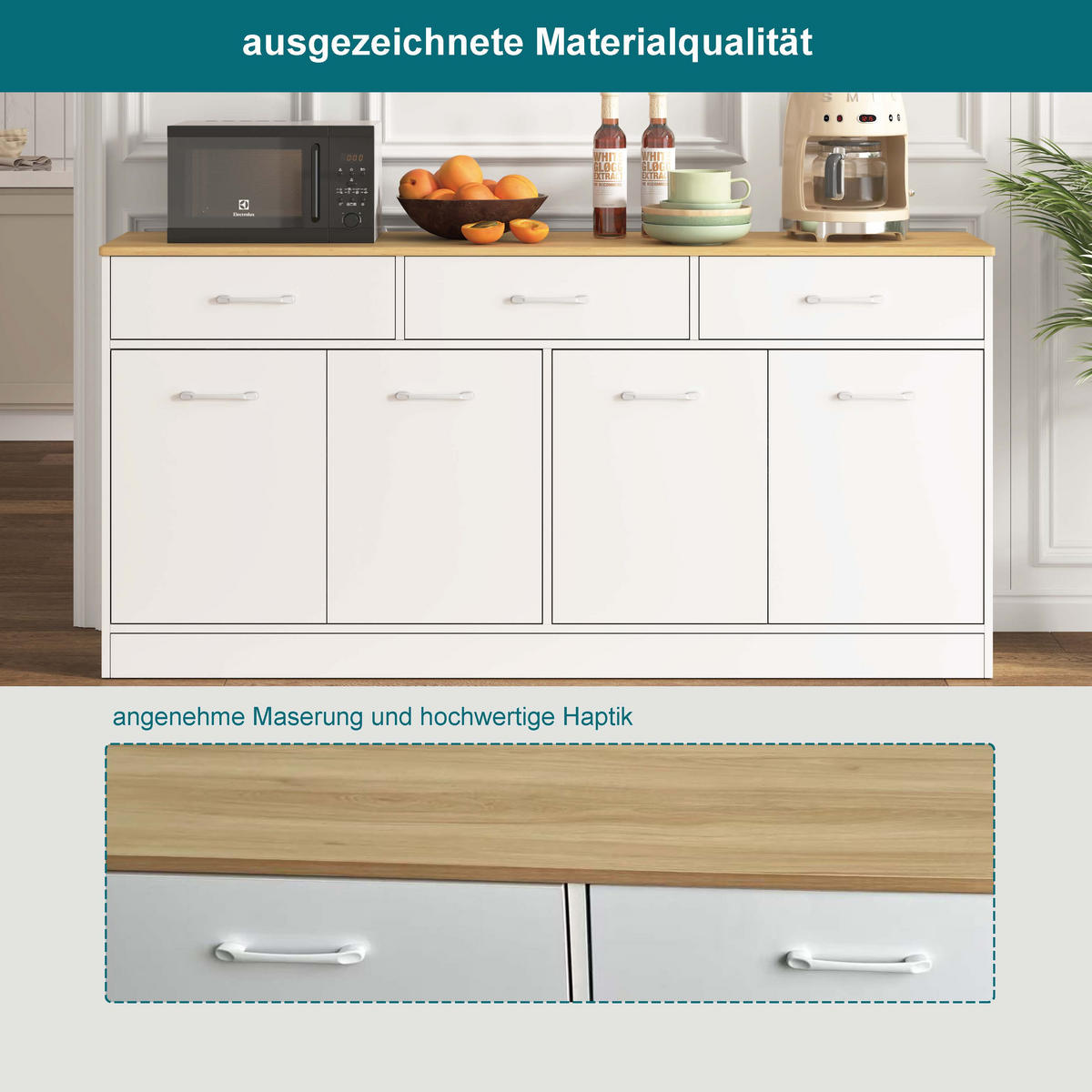ANRICHTE Weiß 160/37/76.5 cm - Weiß, Holz (160/76.5/37cm) - PANGIVO