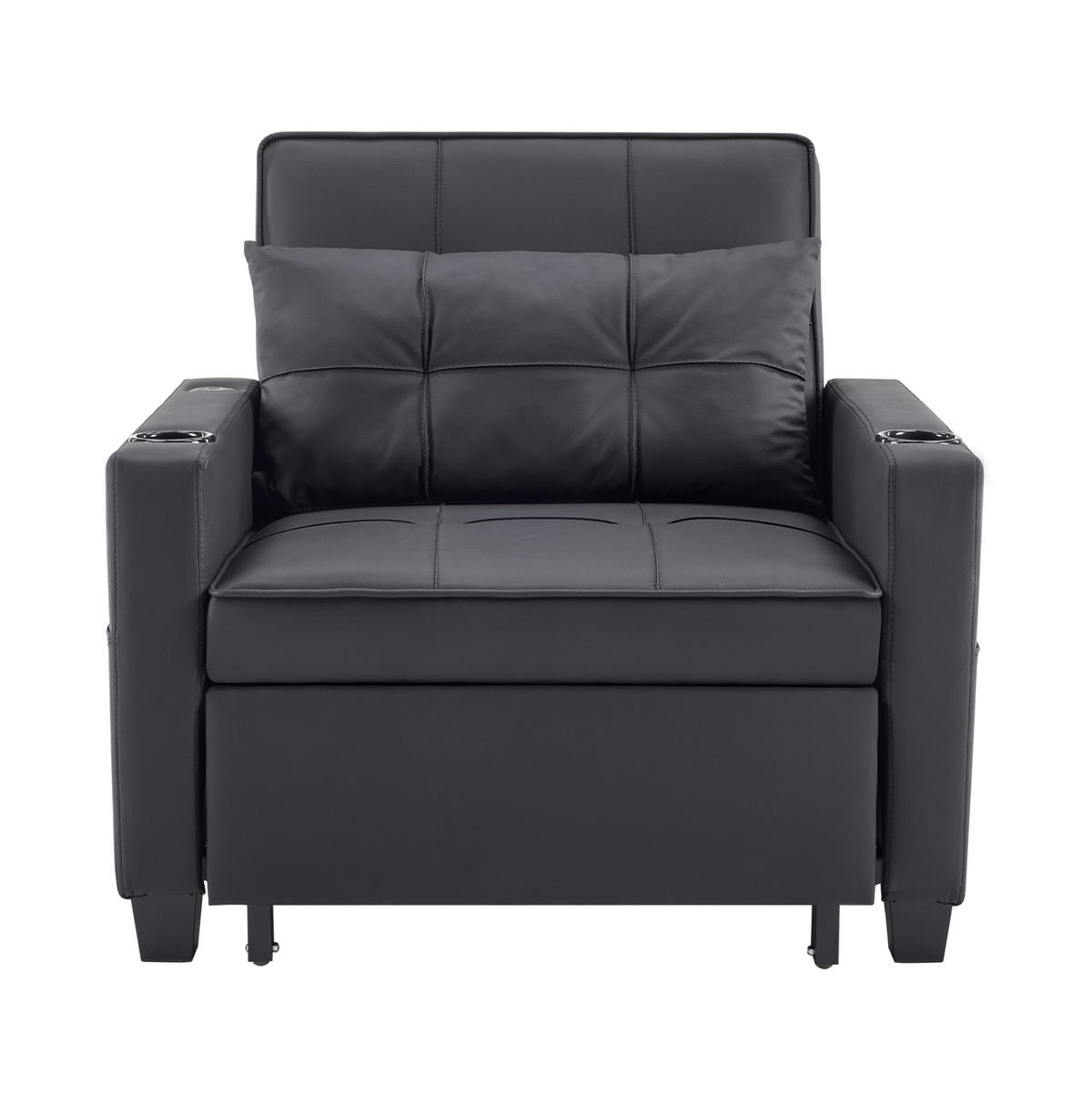 SCHLAFSESSEL aus Holz und Metall Schwarz 3-in-1 mit verstellbarer Rückenlehne, USB-Anschluss und Getränkehaltern - Schwarz, Holz (87/84/74cm) - Modfu