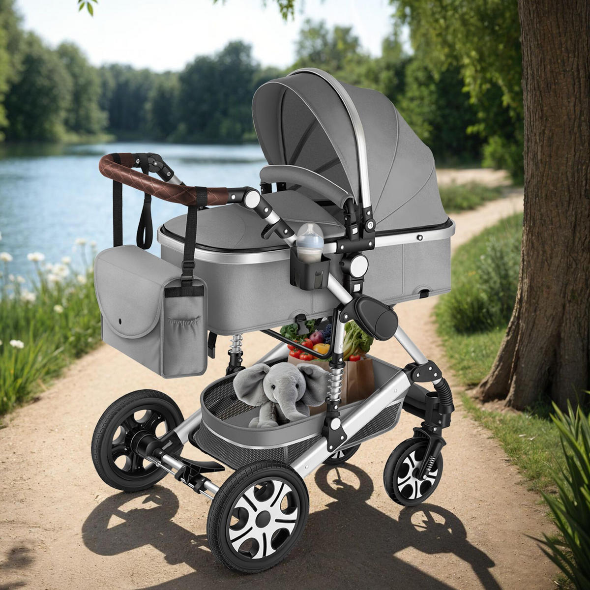 KOMBI-KINDERWAGEN Mats,für 0 bis 36 Monate geeignet, Belastbarkeit 15 kg,grau - Grau, Kunststoff (100/63/120cm) - tectake