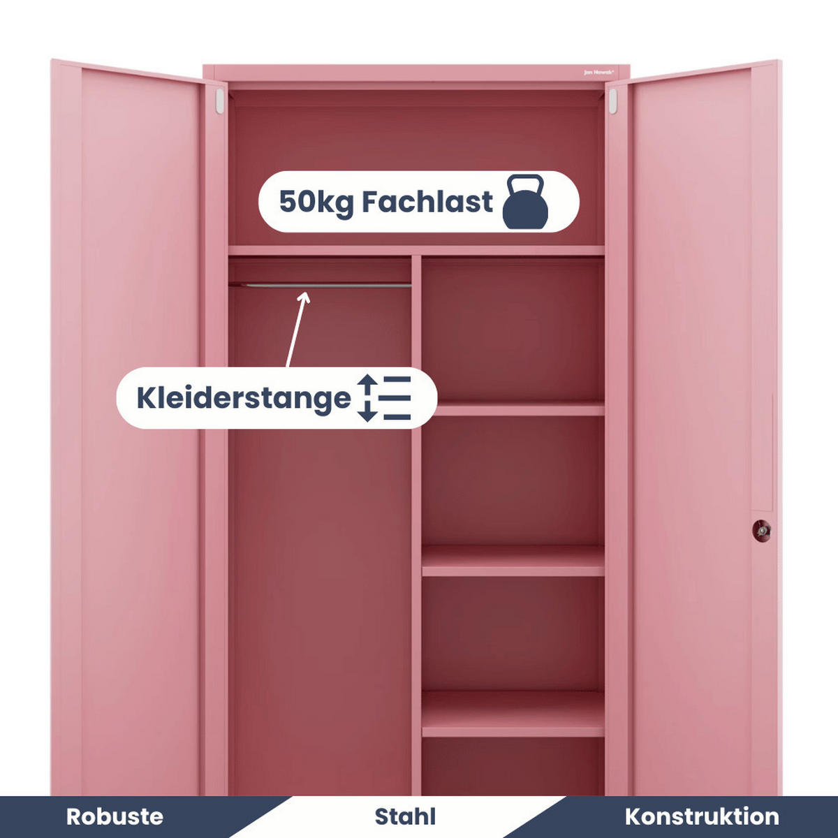 MEHRZWECKSCHRANK Metall abschließbar REKL 185x90x45cm Rosa - Rosa, Metall (90/185/45cm) - DELUKE