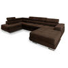 WOHNLANDSCHAFT CASONE L-S Braun Velours-Stoff mit Schlaffunktion - Braun, Holz (345/90/202cm) - MASSENO