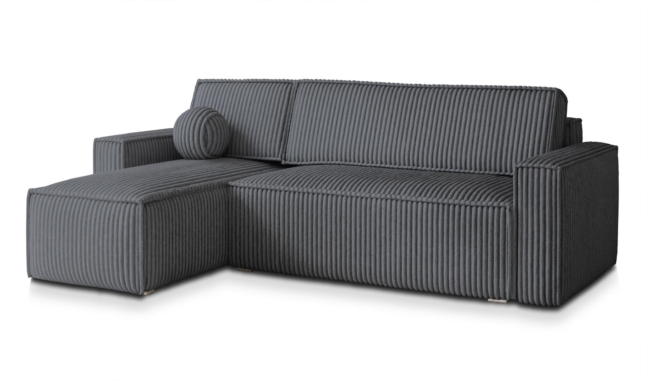 ECKSOFA RAVELO T Graphitfarben Kordstoff mit Schlaffunktion - Graphitfarben, Holz (240/140cm) - MASSENO