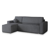 ECKSOFA RAVELO T Graphitfarben Kordstoff mit Schlaffunktion - Graphitfarben, Holz (240/140cm) - MASSENO