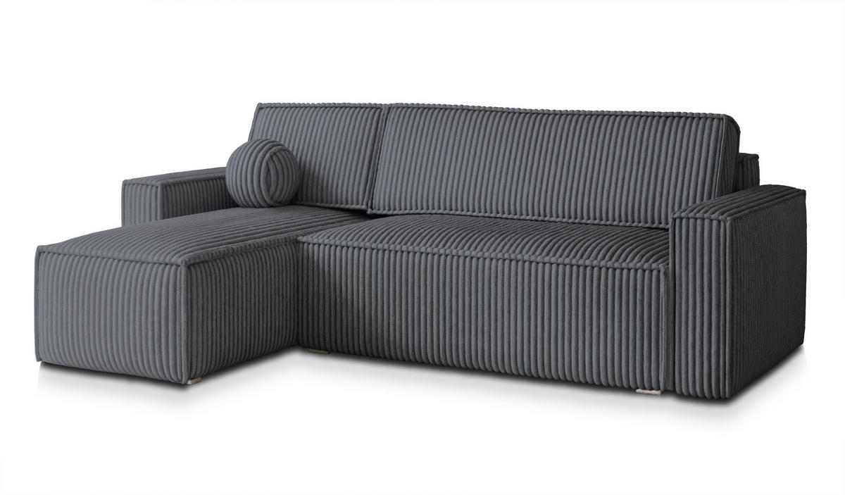 ECKSOFA RAVELO T Graphitfarben Kordstoff mit Schlaffunktion - Graphitfarben, Holz (240/140cm) - MASSENO