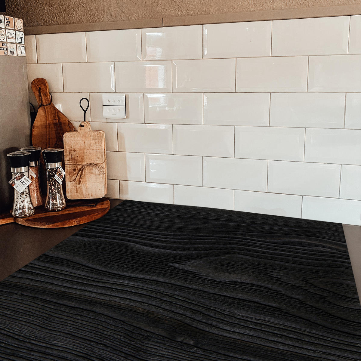 HERDABDECKPLATTE Schwarz - Holzoptik 78x78 cm - Schwarz, Kunststoff (78/78/0.2cm) - MuchoWow