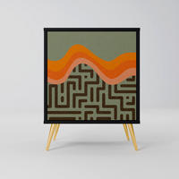 SIDEBOARD SIMPLE SOLUTIONS, Schwarz, 57,5x42x75,5 cm, Goldfarbene Metallfüße - Goldfarben/Multicolor, Holzwerkstoff/Metall (57.5/75.5/42cm) - SpaceRebels