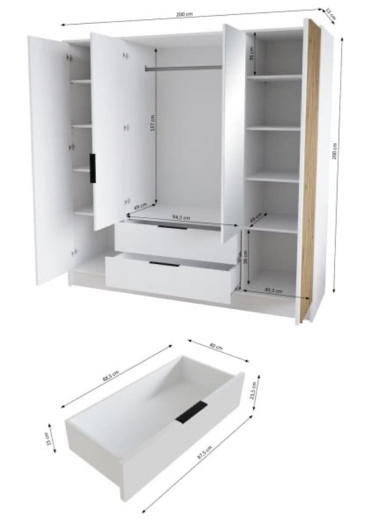 SCHRANK Schwarz ORE 200 Mit Lamellen Und Spiegel Craft Gold - Eichefarben/Goldfarben, Holzwerkstoff (200/200/51cm) - Sepro Meble