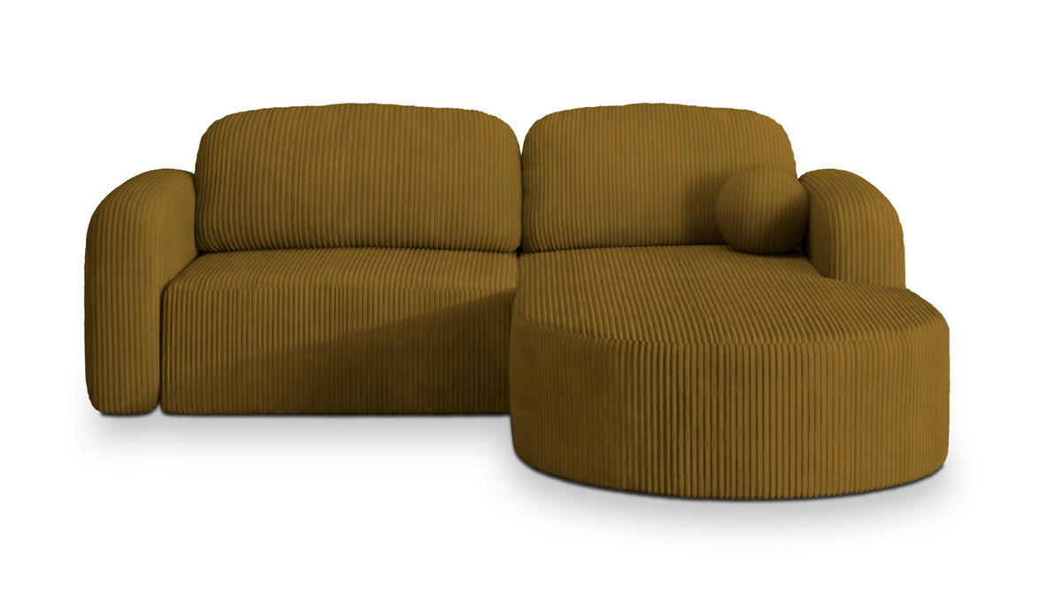 ECKSOFA AMILIA P R-S Gelb Kordstoff mit Schlaffunktion - Gelb, Holz (263/174cm) - MASSENO