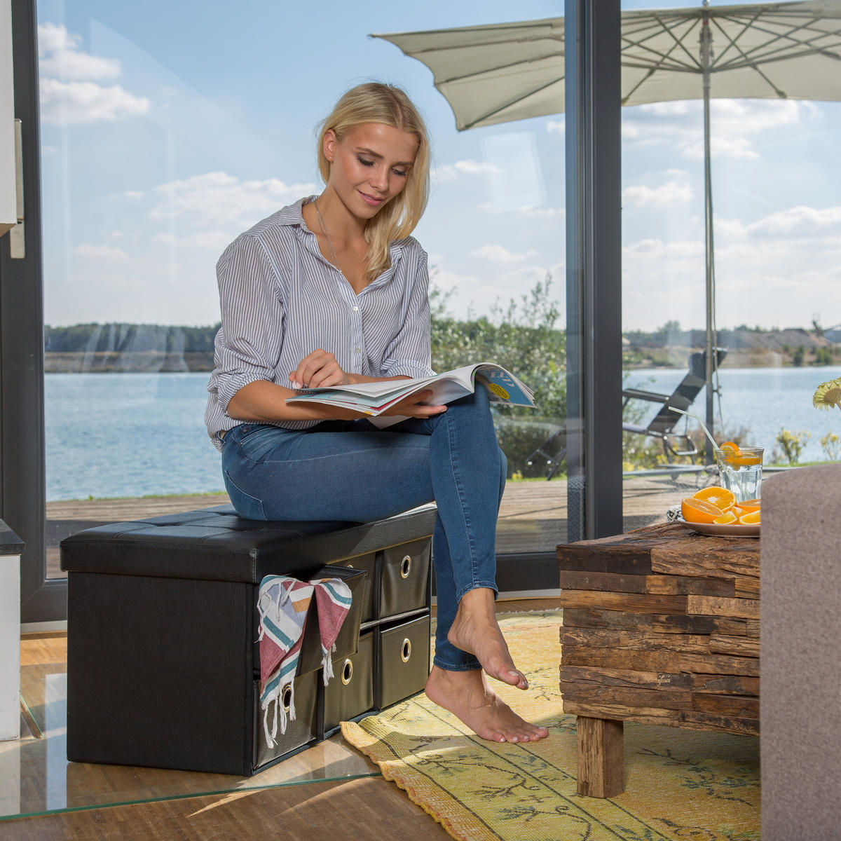 SITZBANK - Schwarz, Holzwerkstoff/Kunststoff (76/38/38cm) - Relaxdays