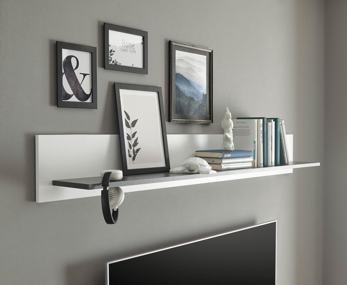 WANDBOARD M11 Weiß & Anthrazit 160/21/20 cm - Weiß, Holzwerkstoff (160/21/20cm) - Livojo