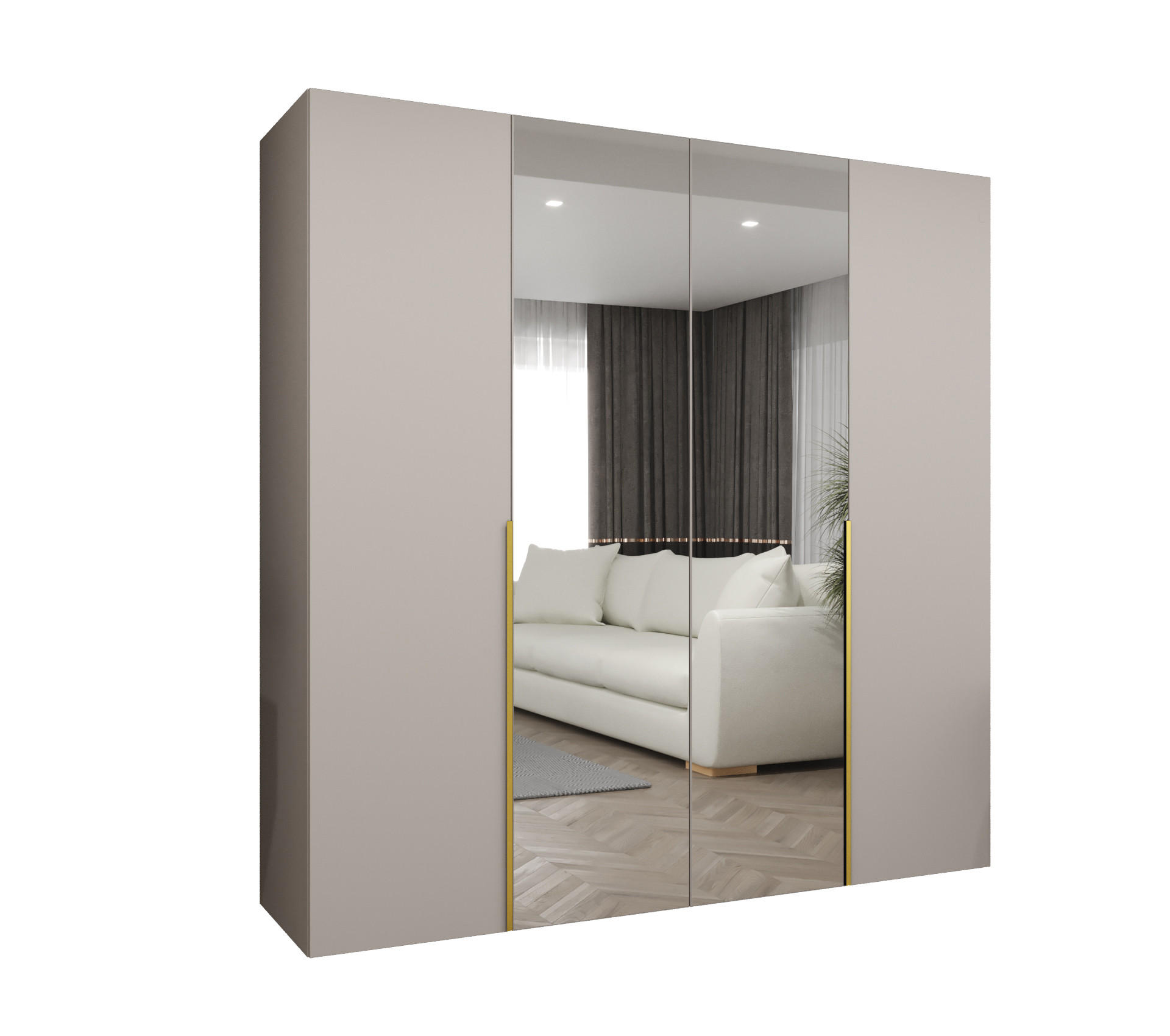 DREHTÜRENSCHRANK 202/200/52 4-türig - Kaschmir/Goldfarben, Holz (200/202/52cm) - Abiks Möbel