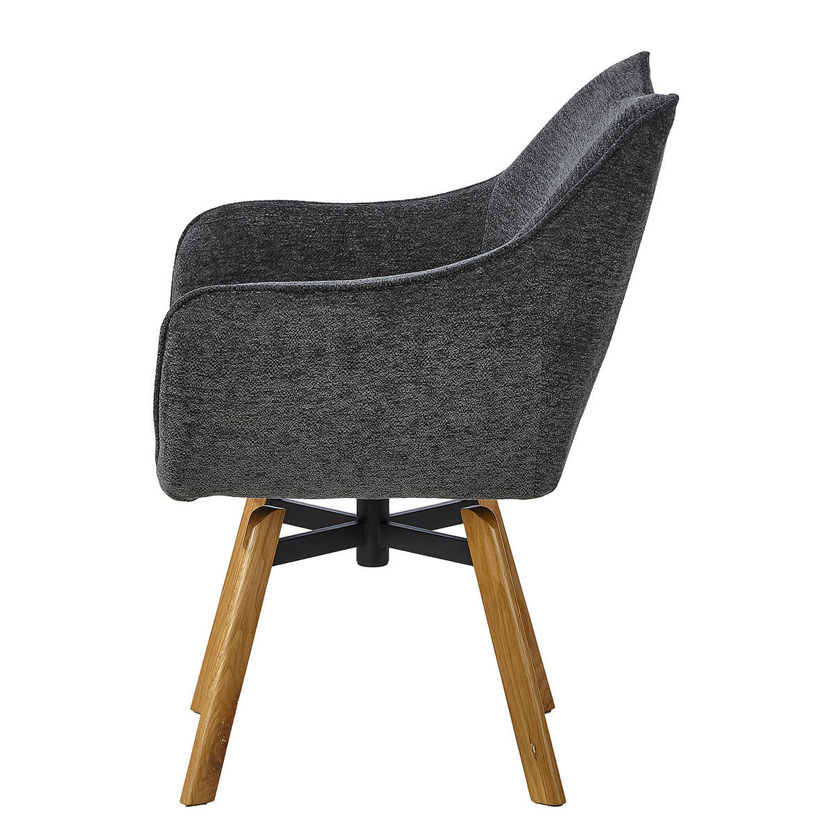 DREHBARER ARMLEHNENSTUHL - Schwarz - Chenille - Eiche - 63 x 88 x 62 cm - Eichefarben/Anthrazit, Holz/Textil (63/88/62cm) - home24