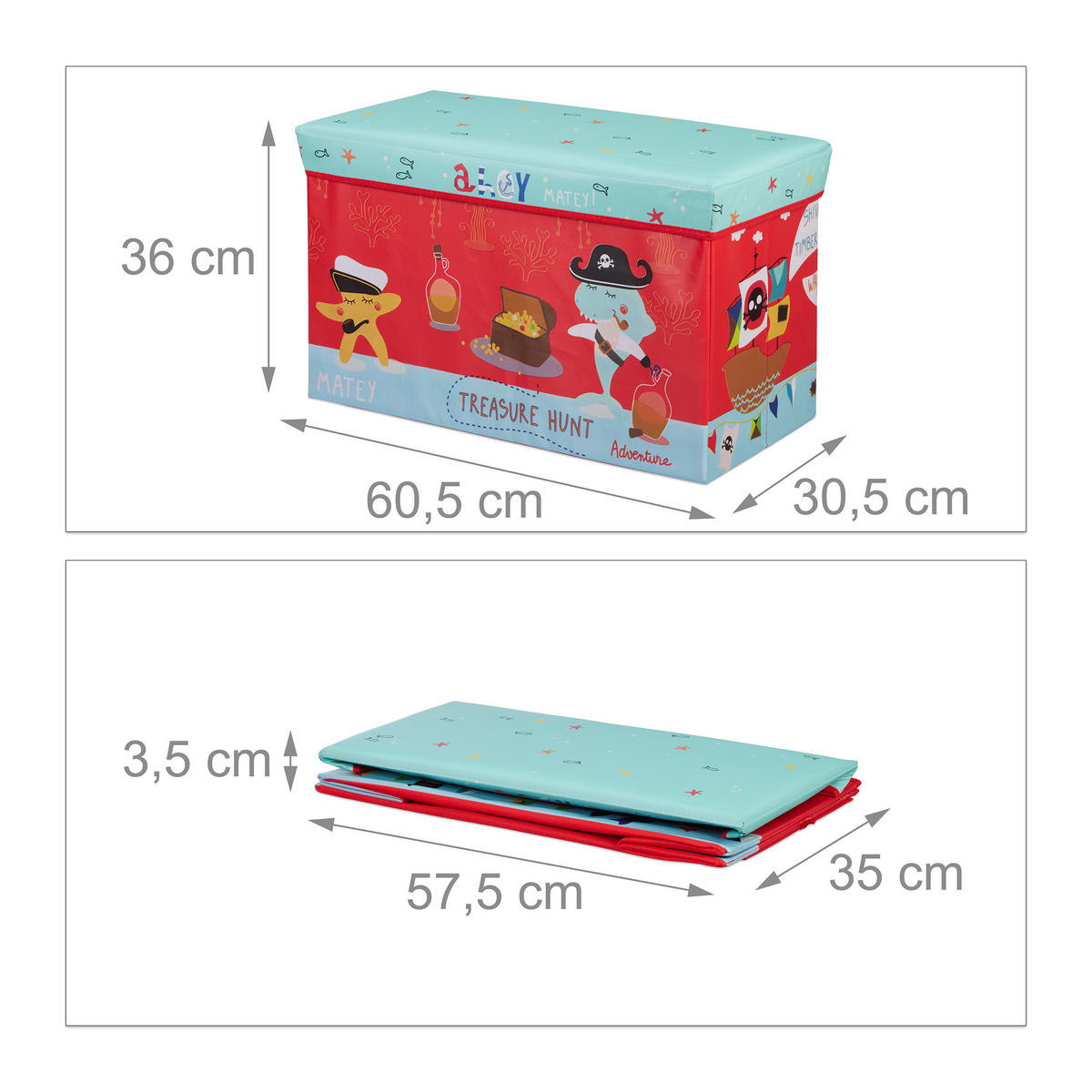 SITZBOX - Multicolor, Holzwerkstoff/Textil (60.5/36/30.5cm) - Relaxdays