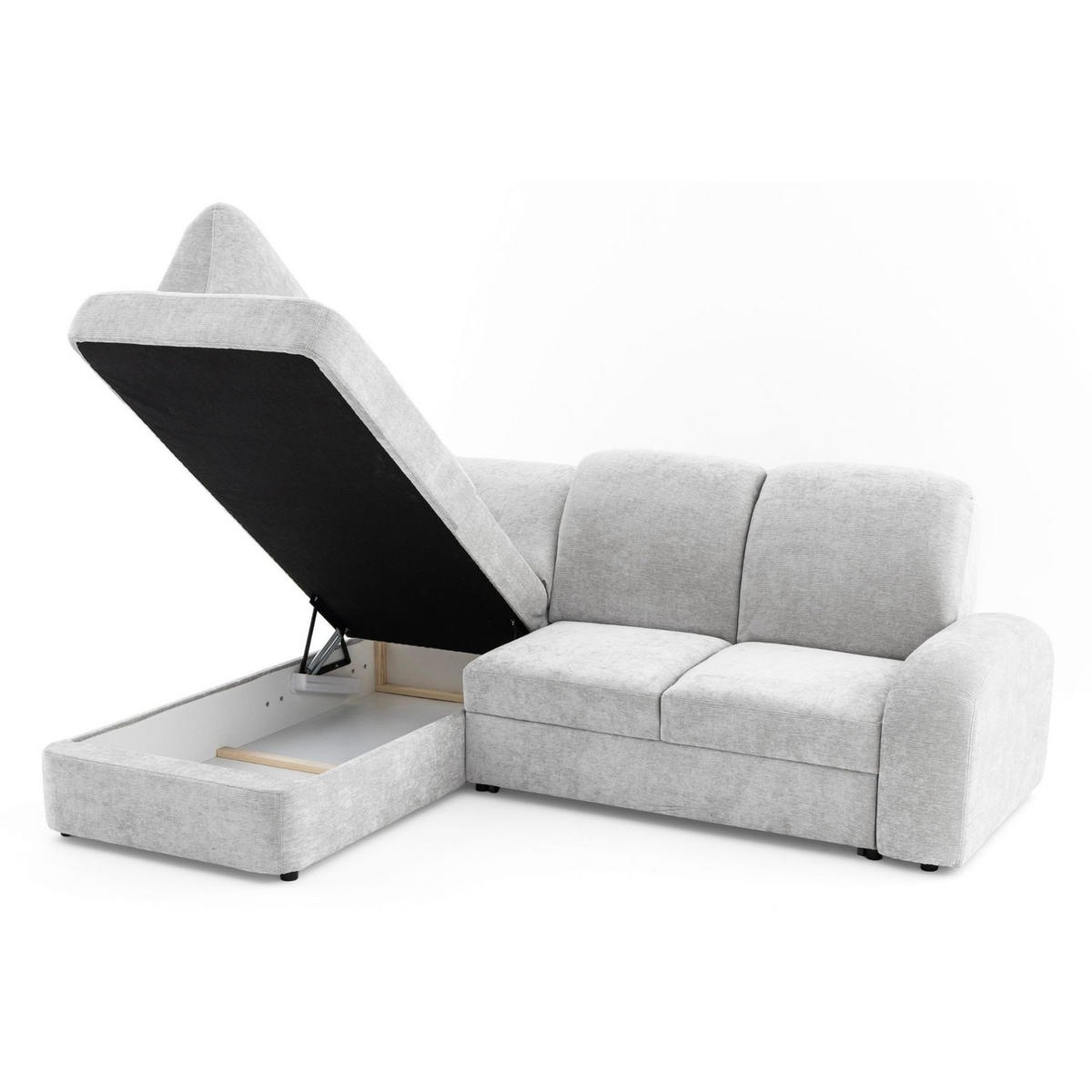 ECKSOFA VIBE L Links mit Schlaffunktion 129x205 Chenille Hellgrau - Hellgrau/Schwarz, Holz/Kunststoff (186/250cm) - Muffo