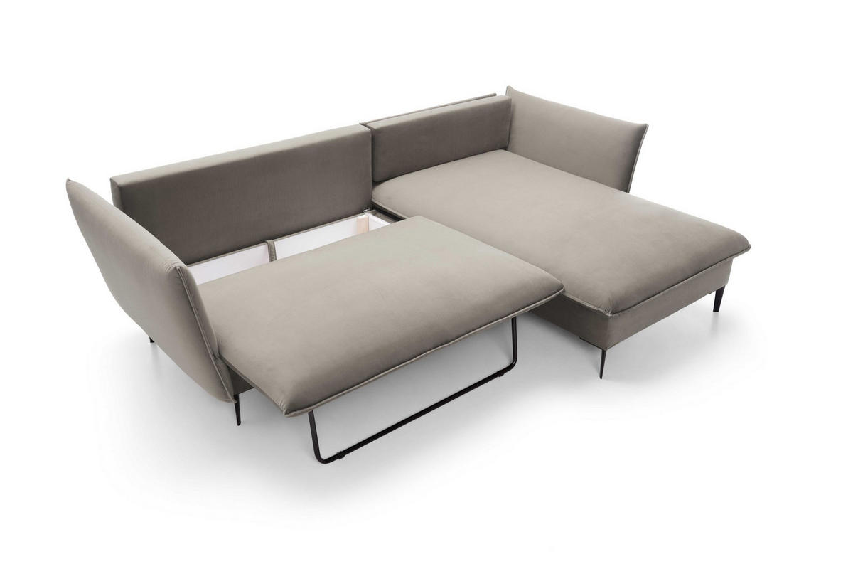 ECKSOFA SOLE Braun Plüsch-Stoff mit Schlaffunktion - Braun, Holz (258/167cm) - MASSENO