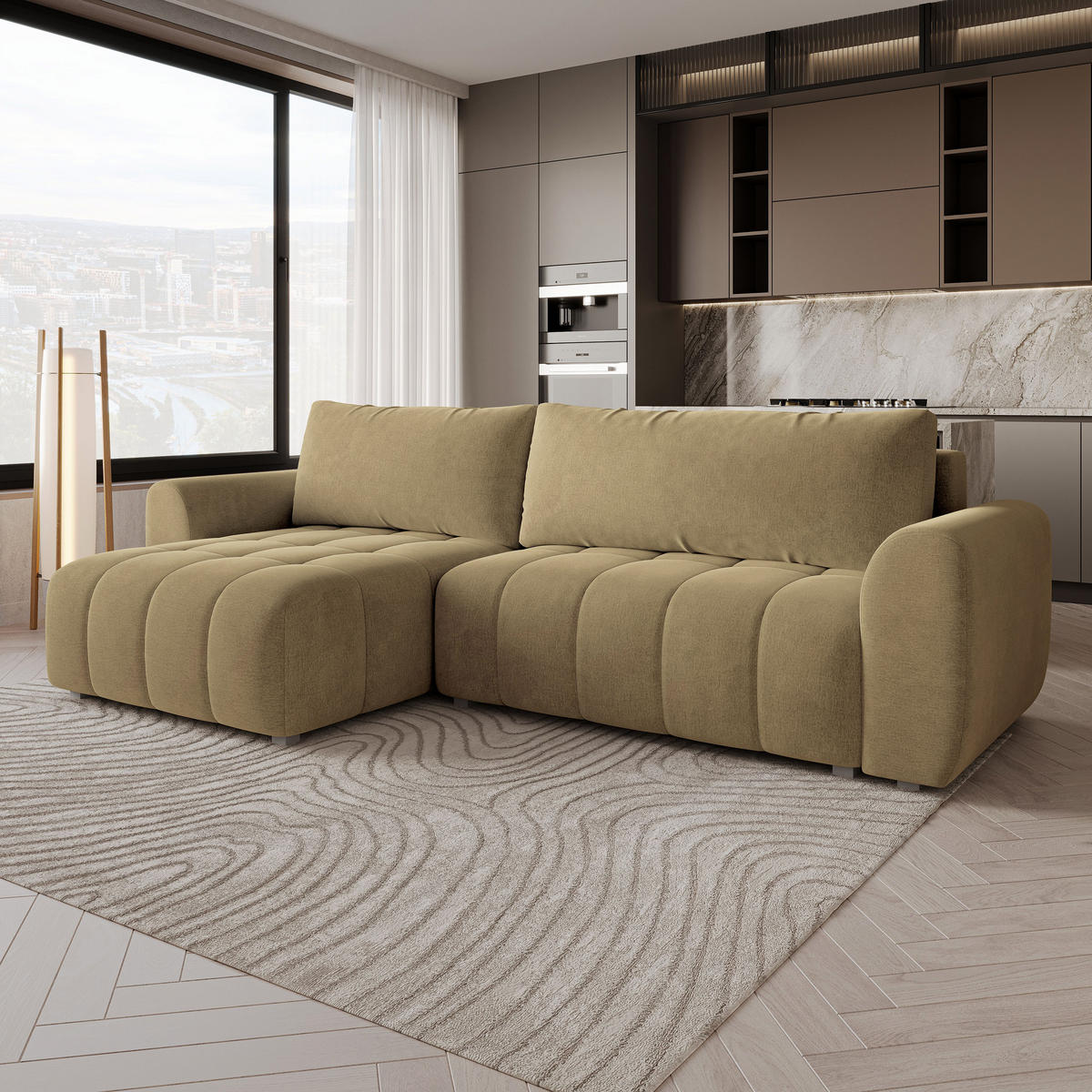 ECKSOFA MODARO CL Senfgelb Samtstoff mit Schlaffunktion - Currygelb, Holzwerkstoff/Textil (285/148cm) - MASSENO