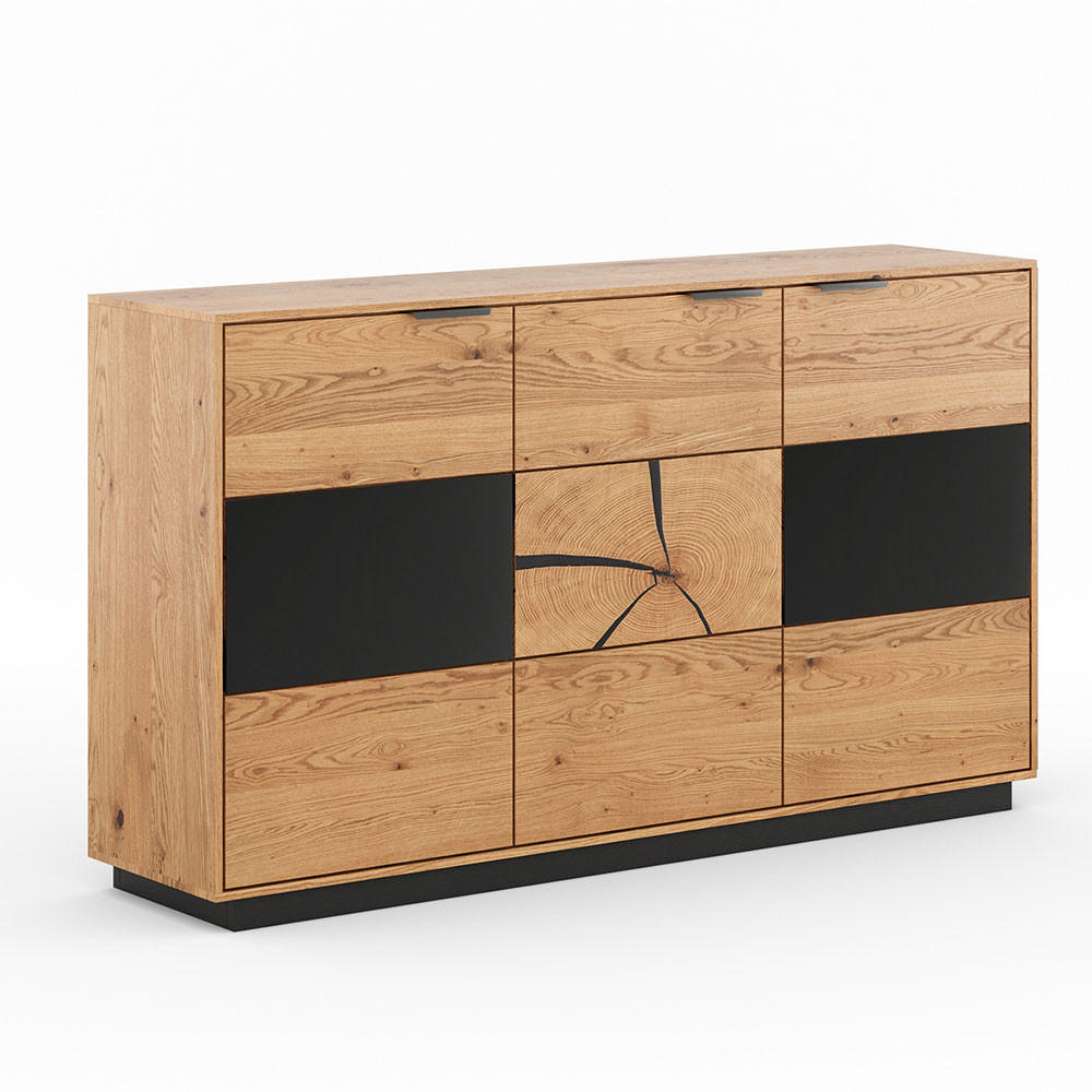 KOMMODE Tirano Eiche Natur / Hirnholz / Schwarz 154 / 39 / 84cm - Eiche Bianco/Eichefarben, Holz/Metall (154/84/39cm) - Feldmann-Wohnen