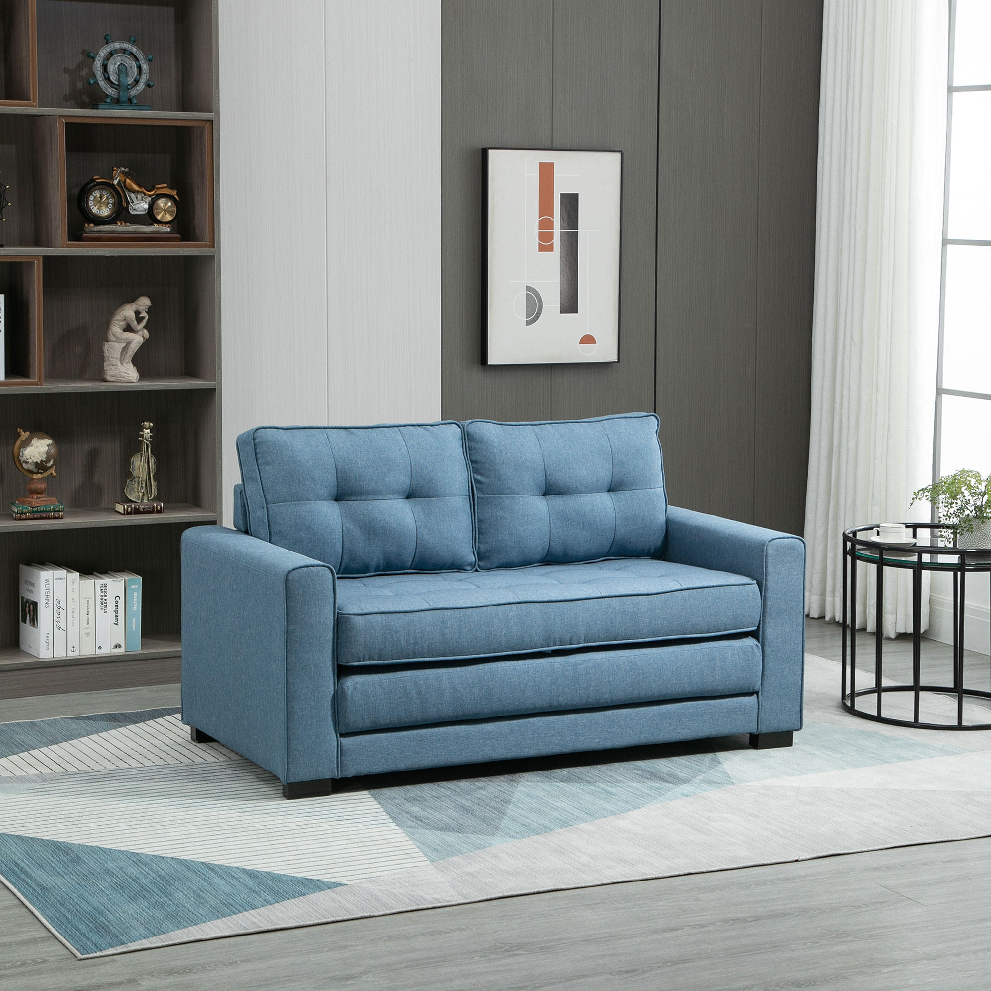 SCHLAFSOFA, leinenartiges Polyester Blau - Blau, Kunststoff (75/85/147.5cm) - HOMCOM
