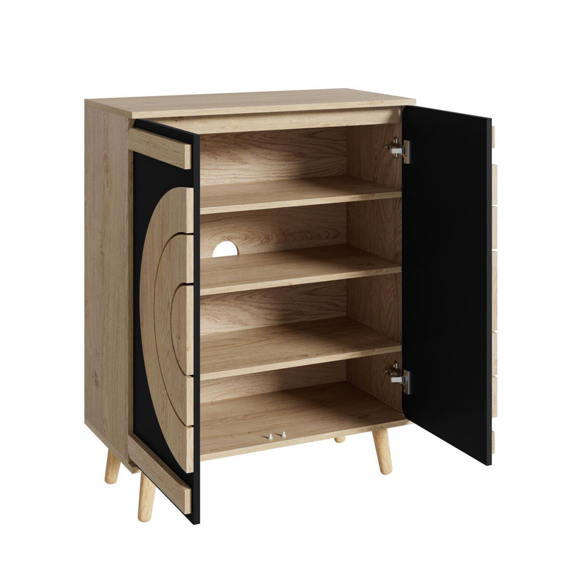 SCHUHSCHRANK aus MDF 76x37x98,5cm in Schwarz mit Türen - Schwarz, Holzwerkstoff (76/98.5/37cm) - Modfu