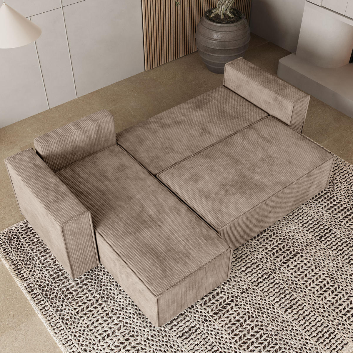 ROHOVÁ SEDAČKA RAVELO béžová - šedá/béžová, dřevo/textil (240/140cm) - MASSENO